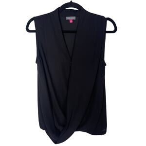 Vince Camuto Small S Black Faux Wrap Sleeveless Blouse Top V Neck Work Career